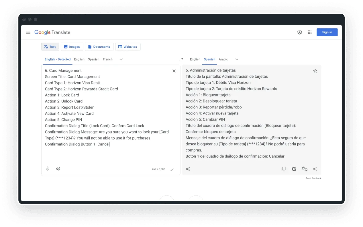 Google Translate interface